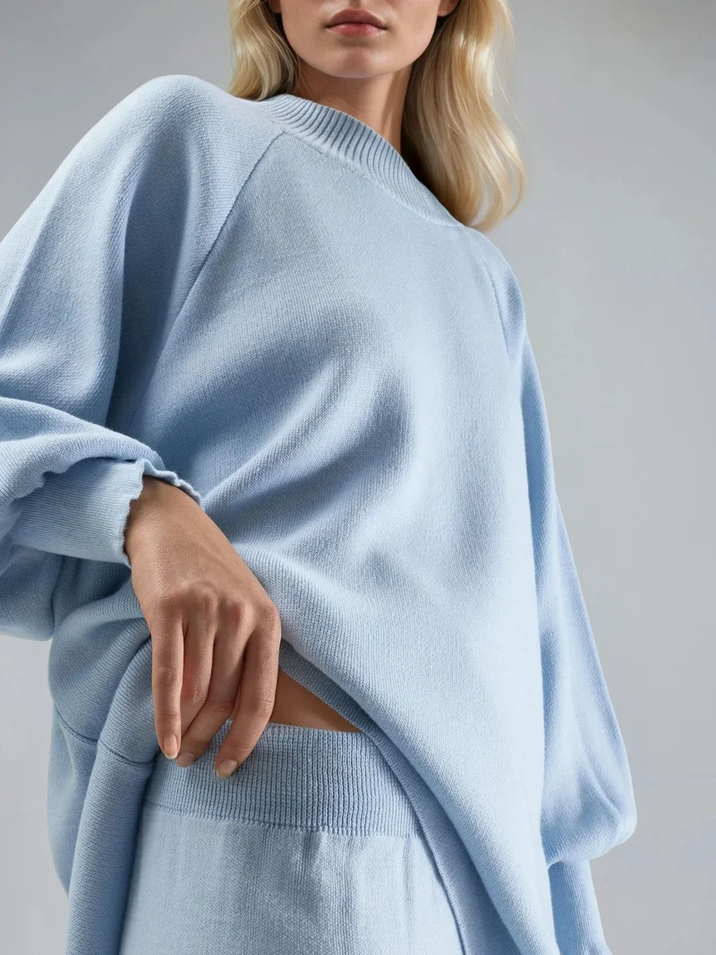 My Fashion Baby Blue MY FASHION Loose Fit Sweater & Pants Knit Co-ord Set for Women | Best Price UAE